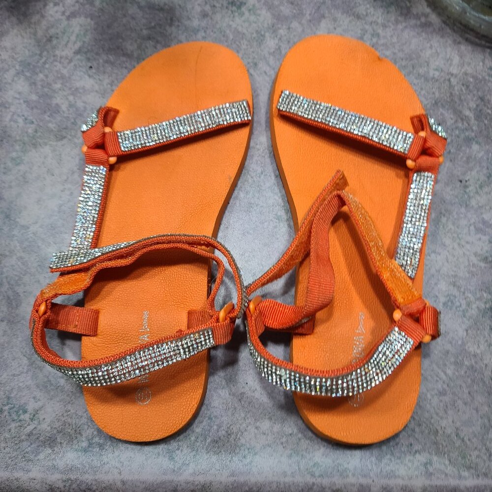 Wild Diva Orange rhinestone embellished sporty sandal size 10